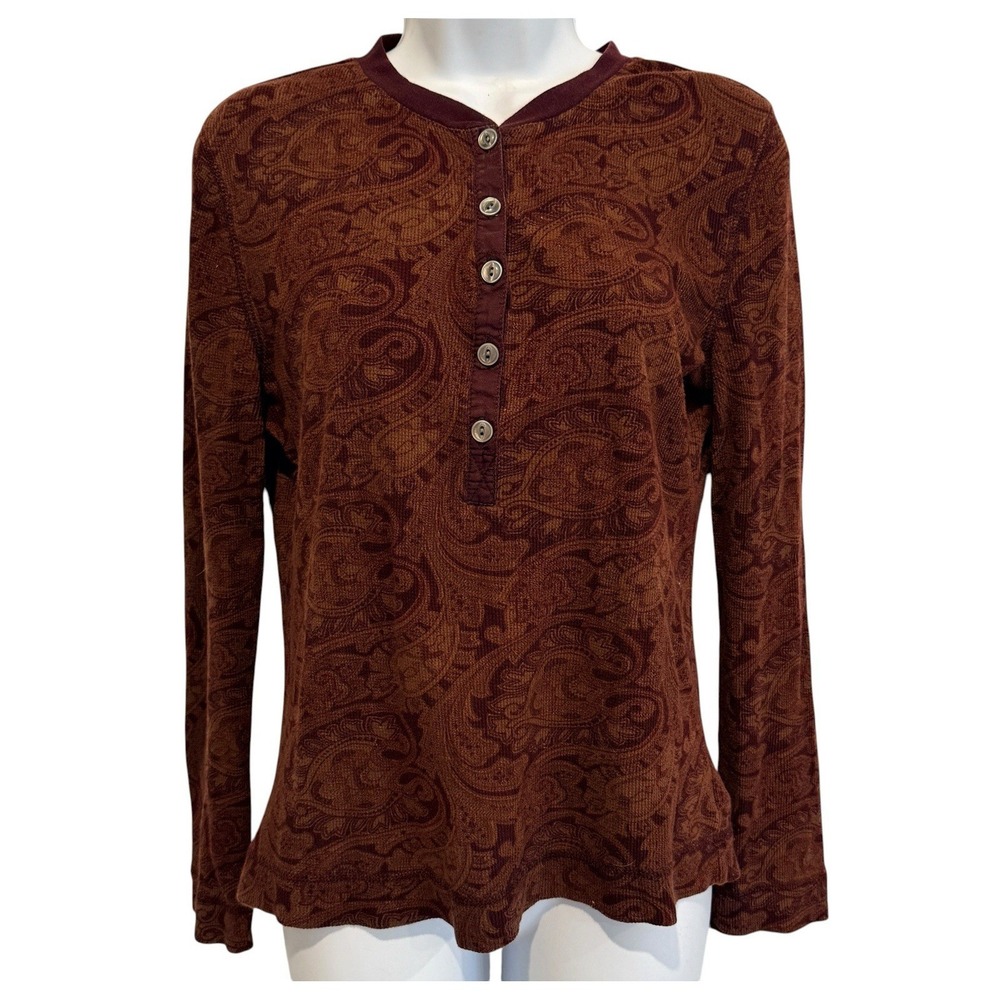 LRL Ralph Lauren Top M Paisley Thermal Henley Waffle Preppy Heritage Old Money